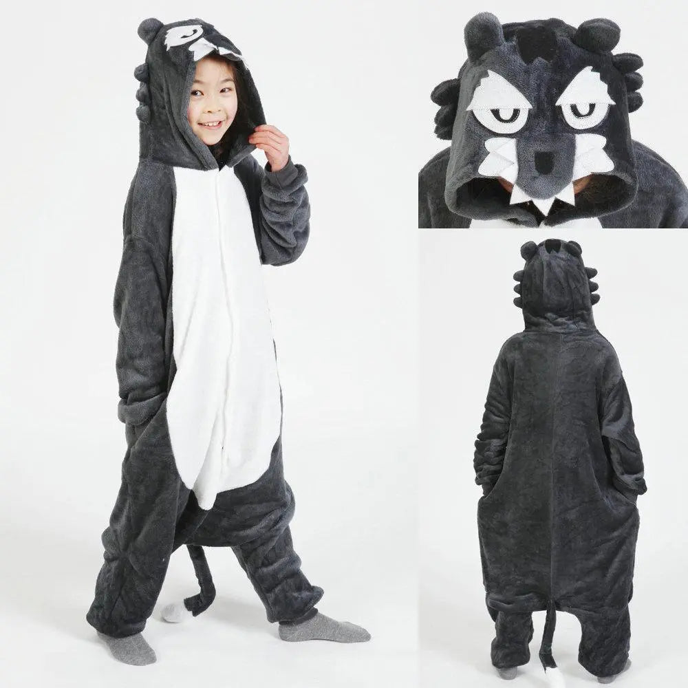 Grey Wolf Kigurumi Pajamas Kids Animal Hoodie Onesie Cosplay - Pajamasbuy