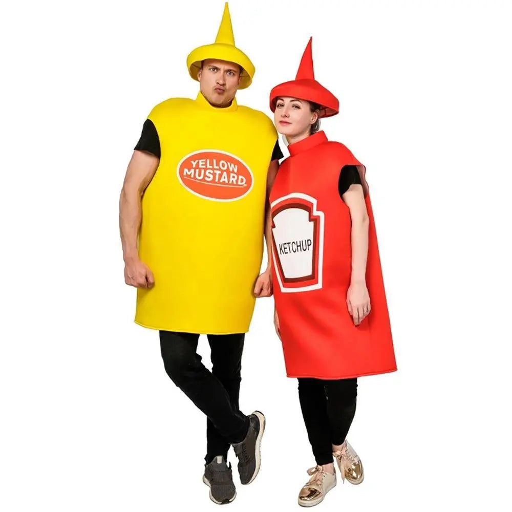 Halloween Adult Couples Mustard Ketchup jumpsuit Costume Cosplay Party - Pajamasbuy