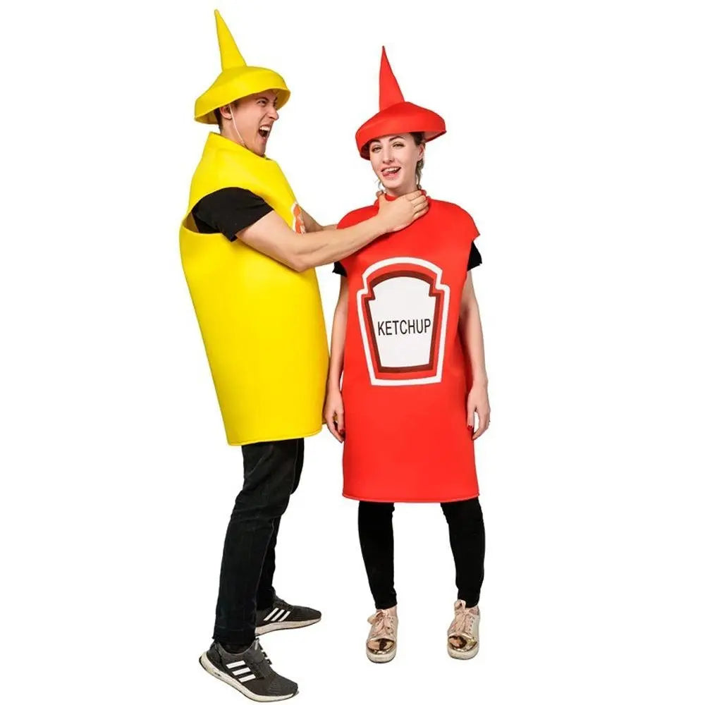 Halloween Adult Couples Mustard Ketchup jumpsuit Costume Cosplay Party - Pajamasbuy