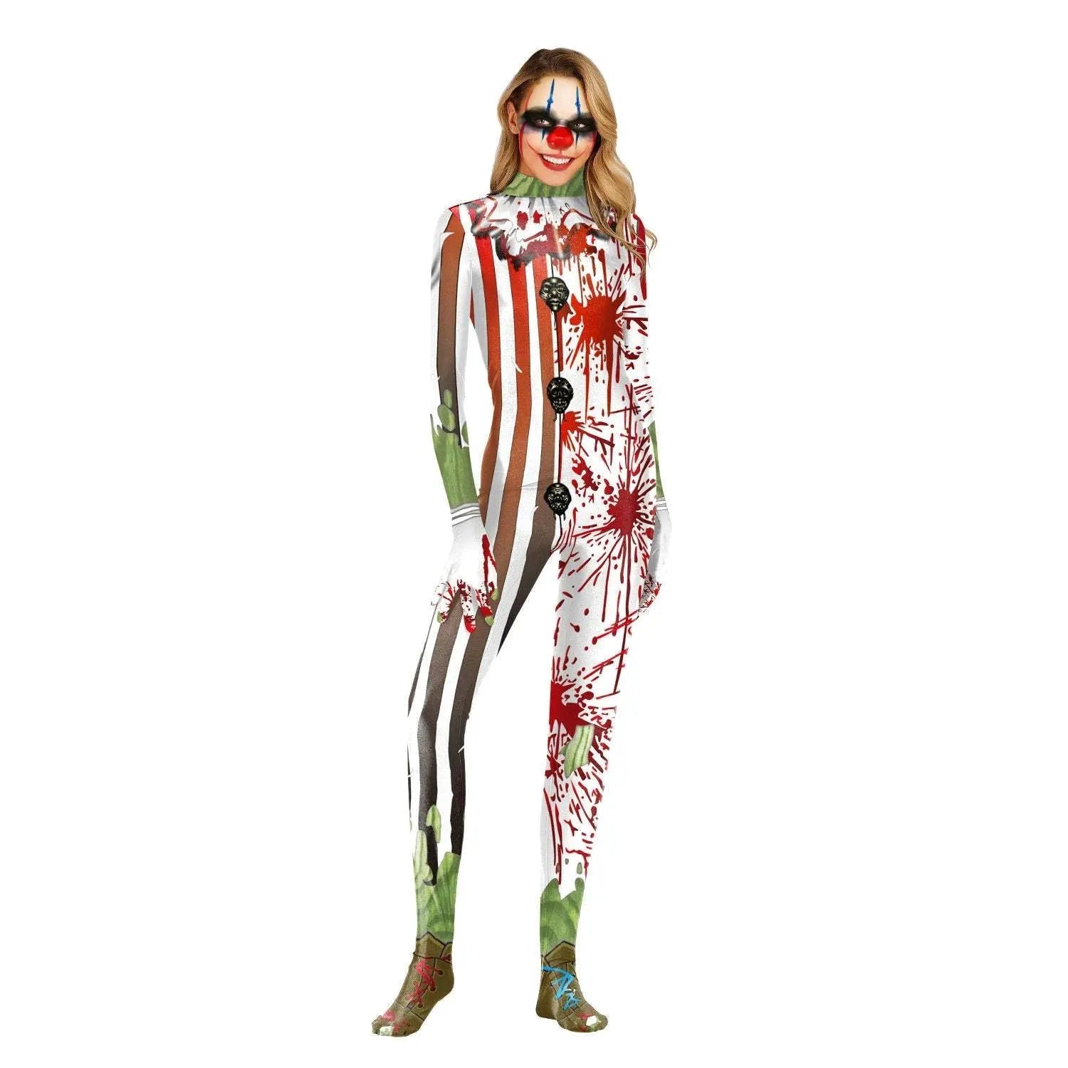 Halloween Masquerade Elastic Clown Cosplay Costume Polyester Bodysuit - Pajamasbuy