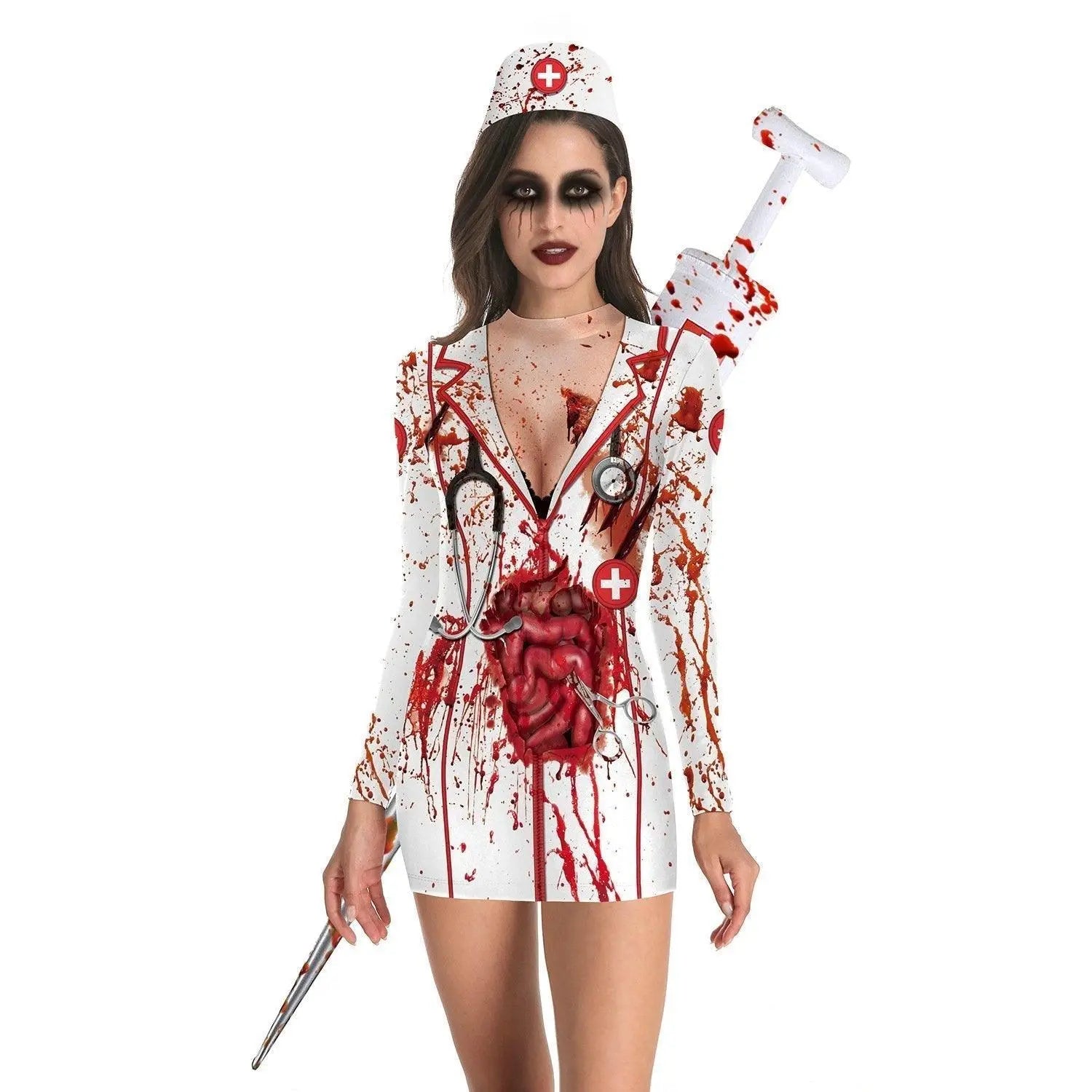 Halloween Nurse Blood Dress Cosplay Costume For Women - Pajamasbuy