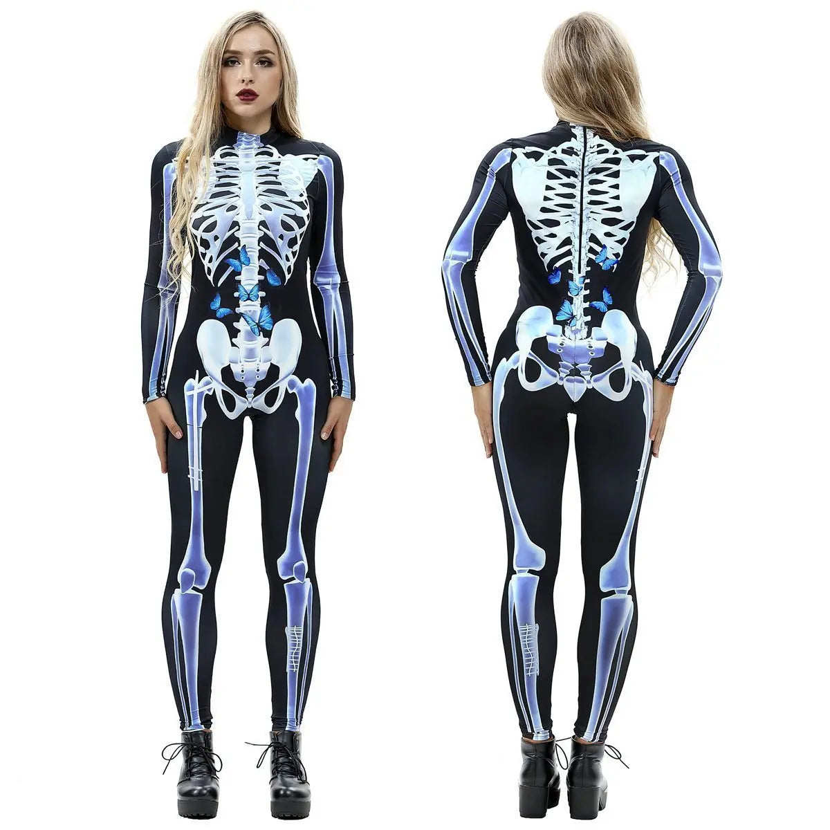 Halloween Skeleton Cosplay Costume Bodycon Jumpsuit for Women - Pajamasbuy