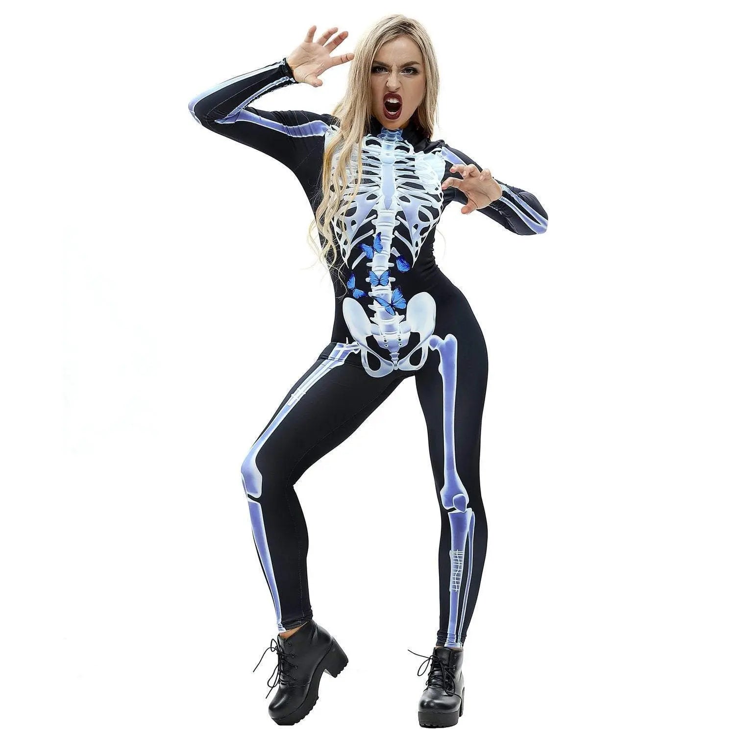 Halloween Skeleton Cosplay Costume Bodycon Jumpsuit for Women - Pajamasbuy