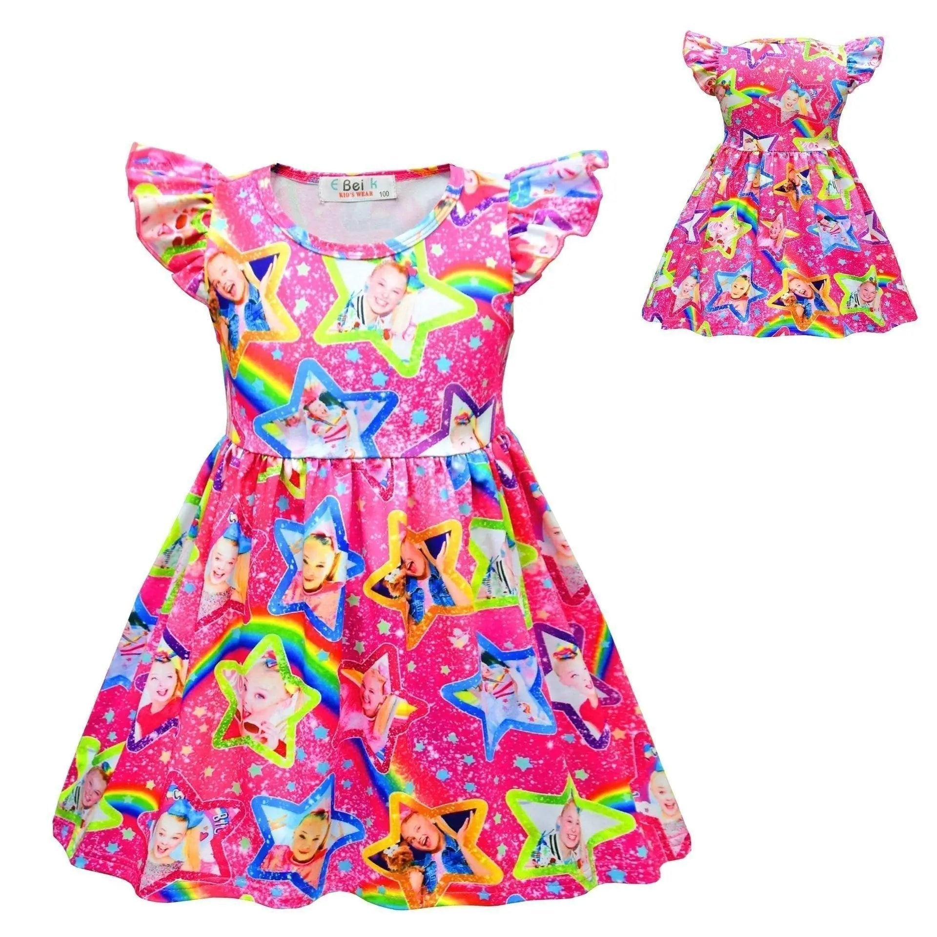 JoJo Siwa Cute Girls Costume Cartoon Unicorn Ruffle Sleeve Dresses Gift - Pajamasbuy