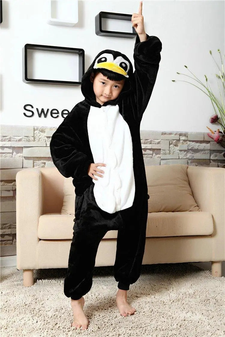 Kids Black Penguin Kigurumi Pajamas Animal Onesies costume - Pajamasbuy