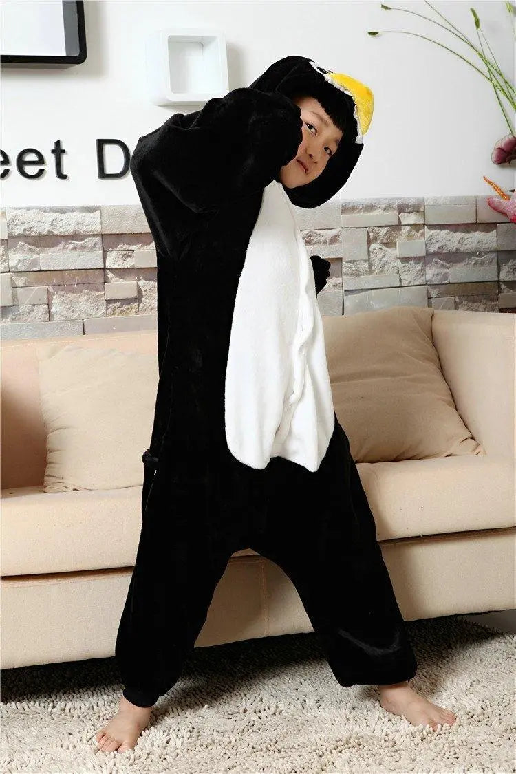 Kids Black Penguin Kigurumi Pajamas Animal Onesies costume - Pajamasbuy