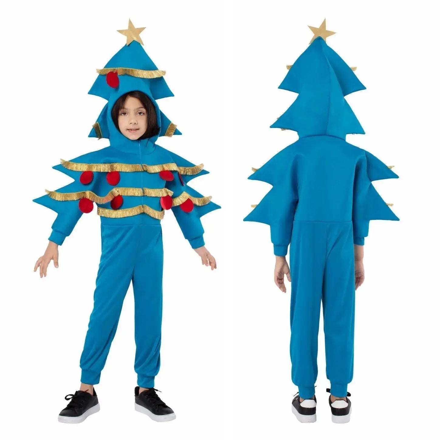 Kids Blue Christmas Tree Front Zipper Jumpsuit Costume Festive Holiday Outfit for Children|?PajmasBuy