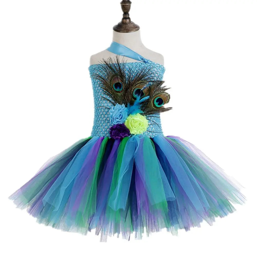 Kids Sequin Peacock Feather Costume Girls Easter Carnival Party Dress - Pajamasbuy