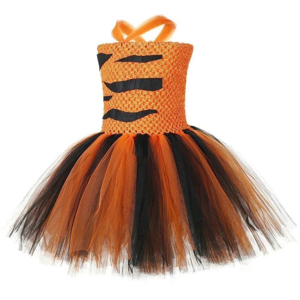 Kids Tiger Costume Tutu Dress with Ears Headband Bow tie Tail 4pcs Set - Pajamasbuy