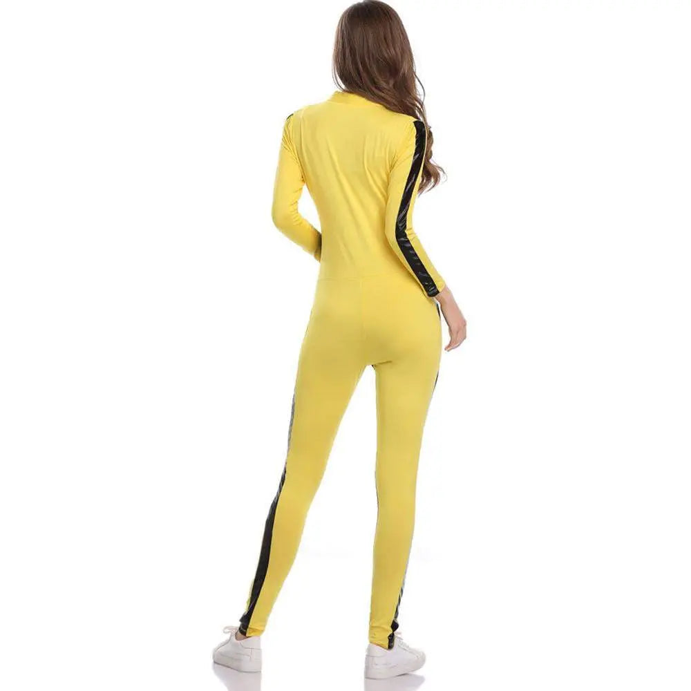 Kill Bill Cosplay Costume Yellow Bodycon Jumpsuit Motorcycle Night Club Racer Zentai Suits for Women - Pajamasbuy