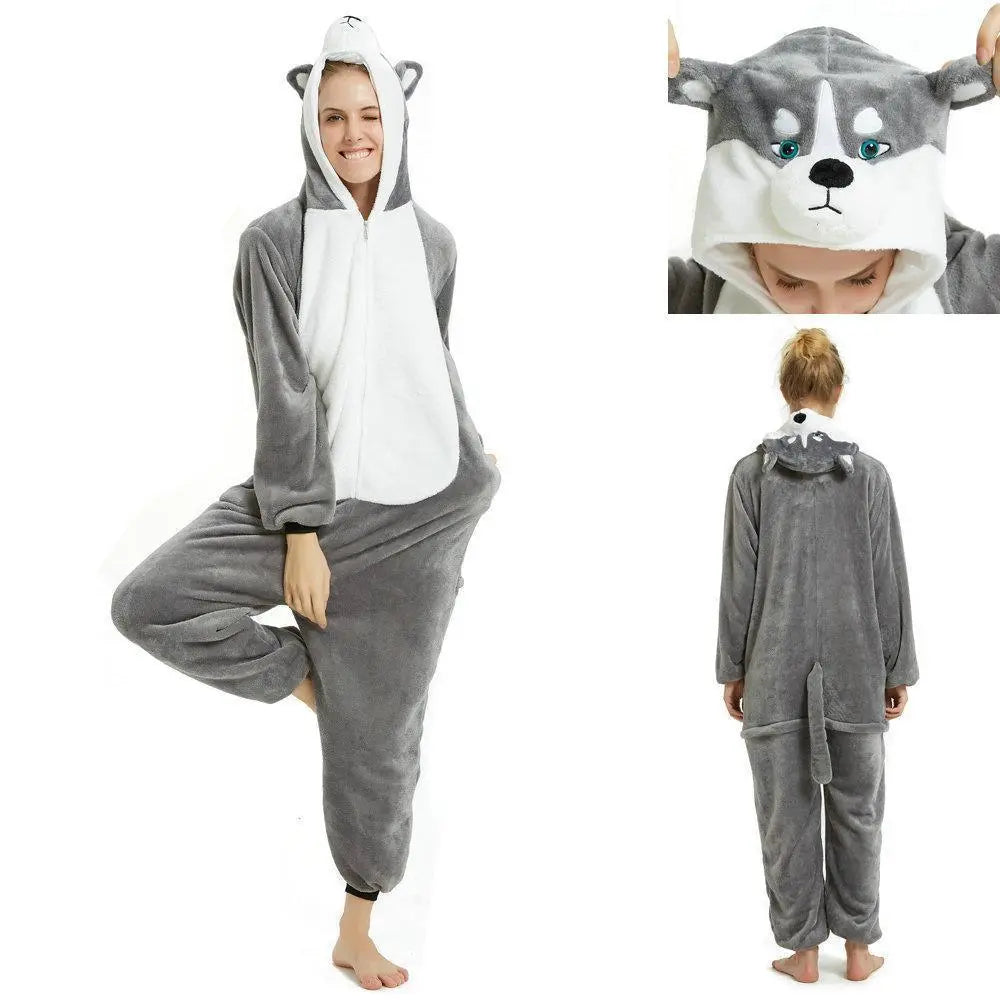 Long - haired Husky Dog Kigurumi Onesies Pajamas Costume - Pajamasbuy