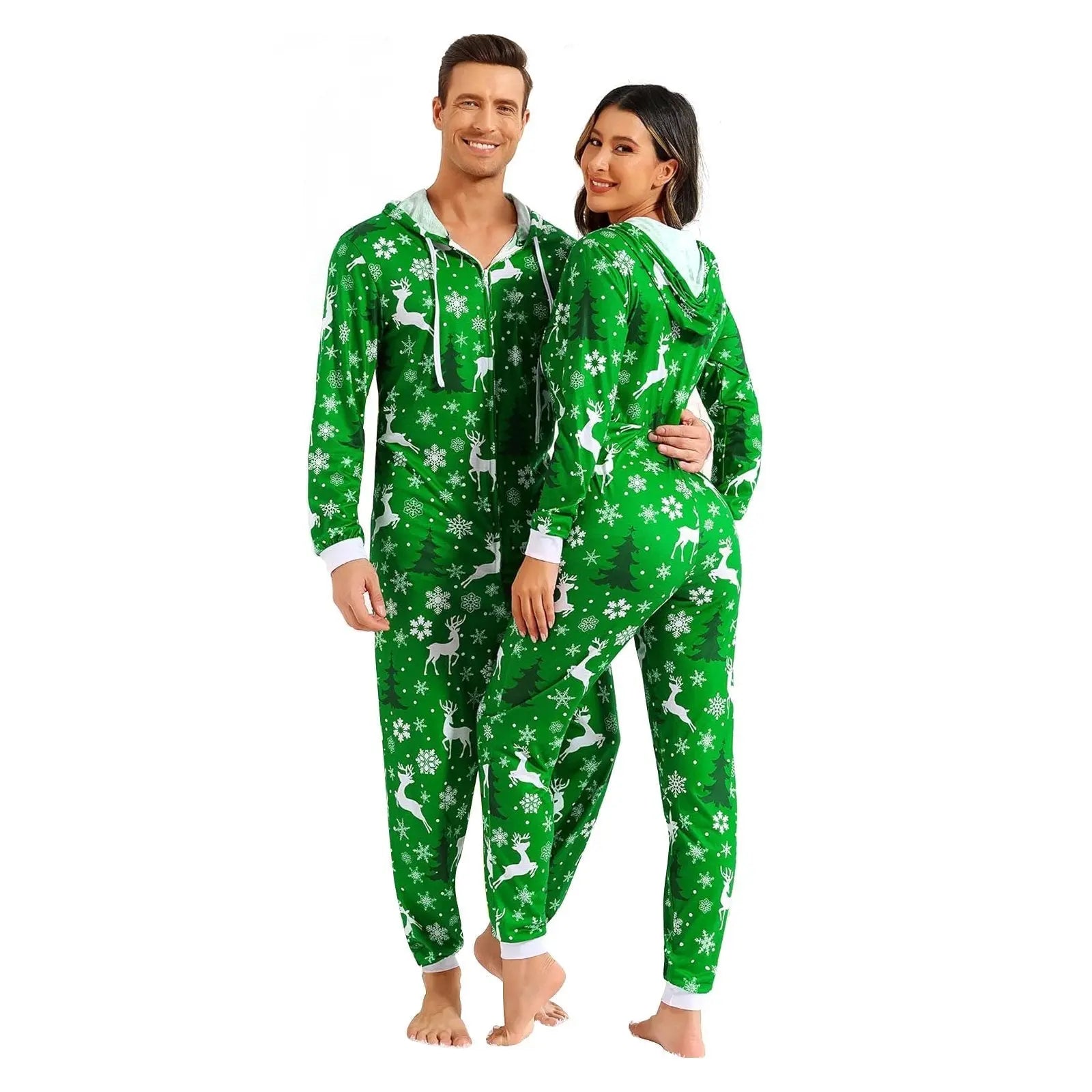 Christmas Couples Matching Pajamas Reindeer Print Multicolored for Men and Women - PajmasBuy