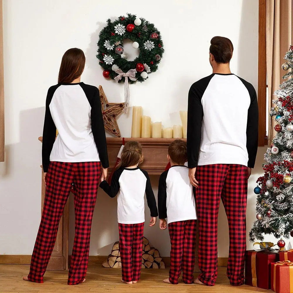 Matching Family Pajamas Sets Christmas with Deer Printed Tee and Plaid Pants Loungewear - Pajamasbuy