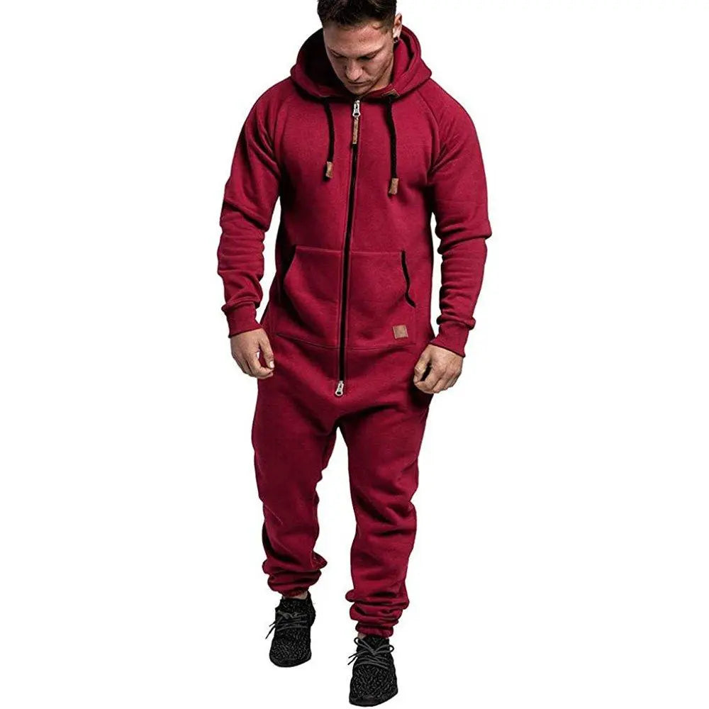 Mens Hooded Zip jumpsuits Onesies One Piece Overalls Tracksuit with Pockets - Pajamasbuy