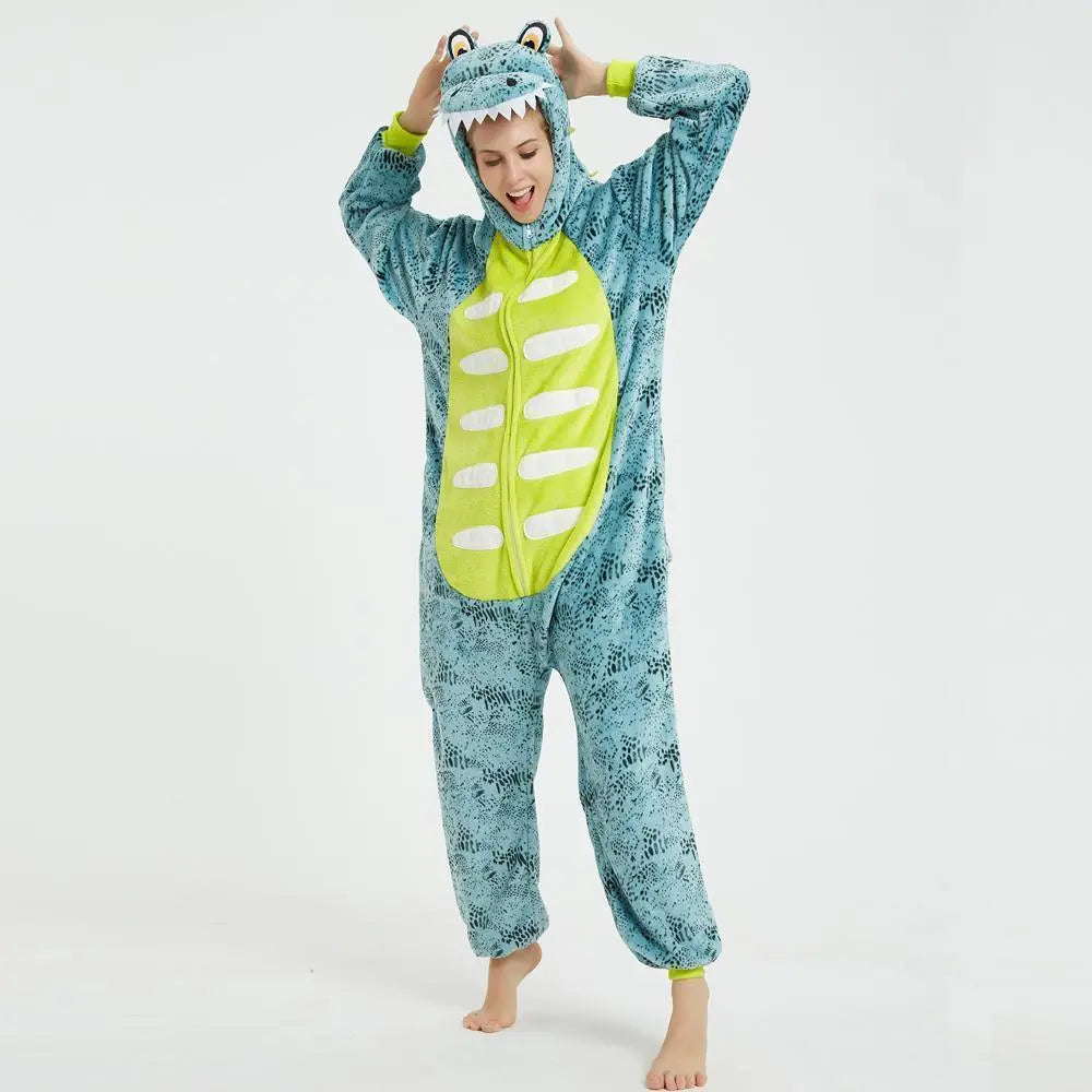 Onesie Kigurumi Pajamas Print Frog Adult's Flannel blue Frog Winter Sleepwear Animal Costume - Pajamasbuy