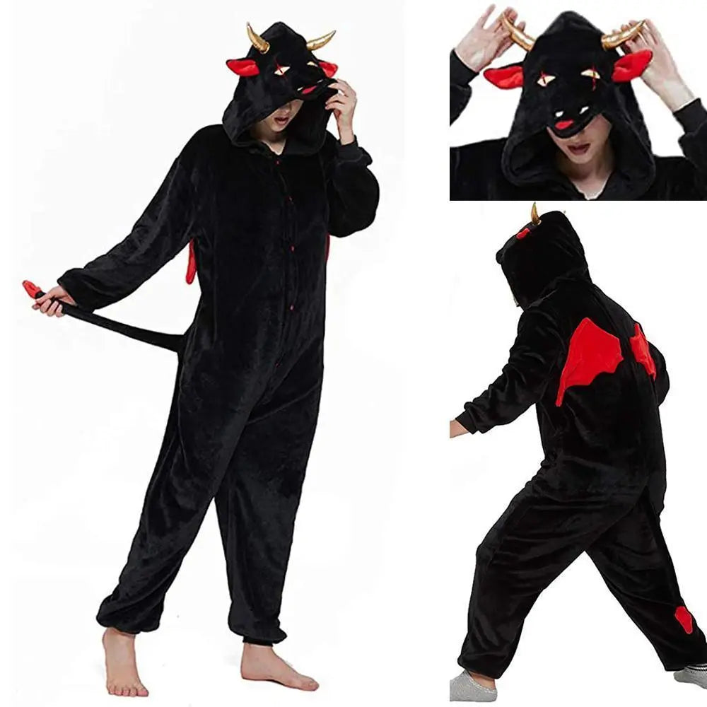 Onesie Kigurumi Pajamas Print New Demon Adult's Flannel Winter Sleepwear Animal Costume - Pajamasbuy