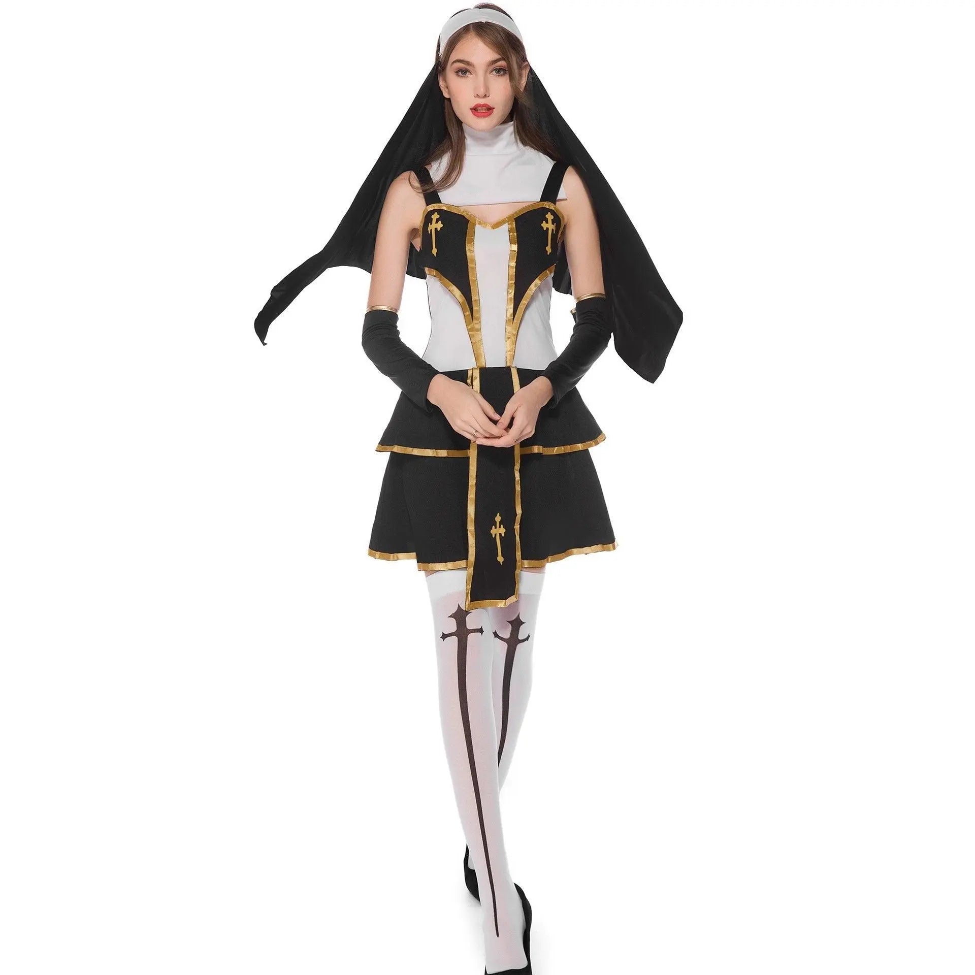 Pastor Fr Nun Couples Costume Halloween Outfits Cosplay Party Carnival - Pajamasbuy