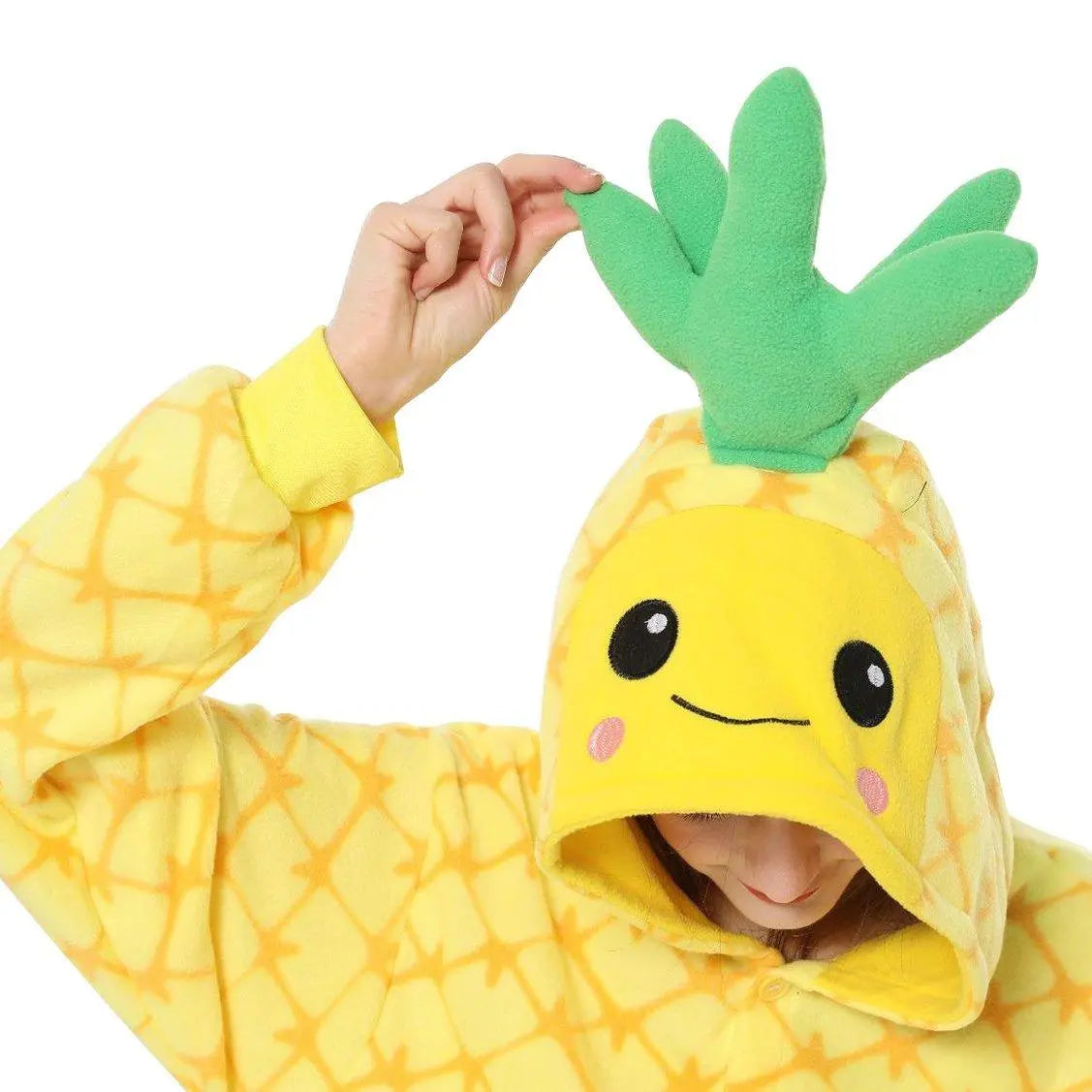 Pineapple Fruit Cartoon Kigurumi Onesies Cozy Fleece Pajamas Costume for Adults - Pajamasbuy