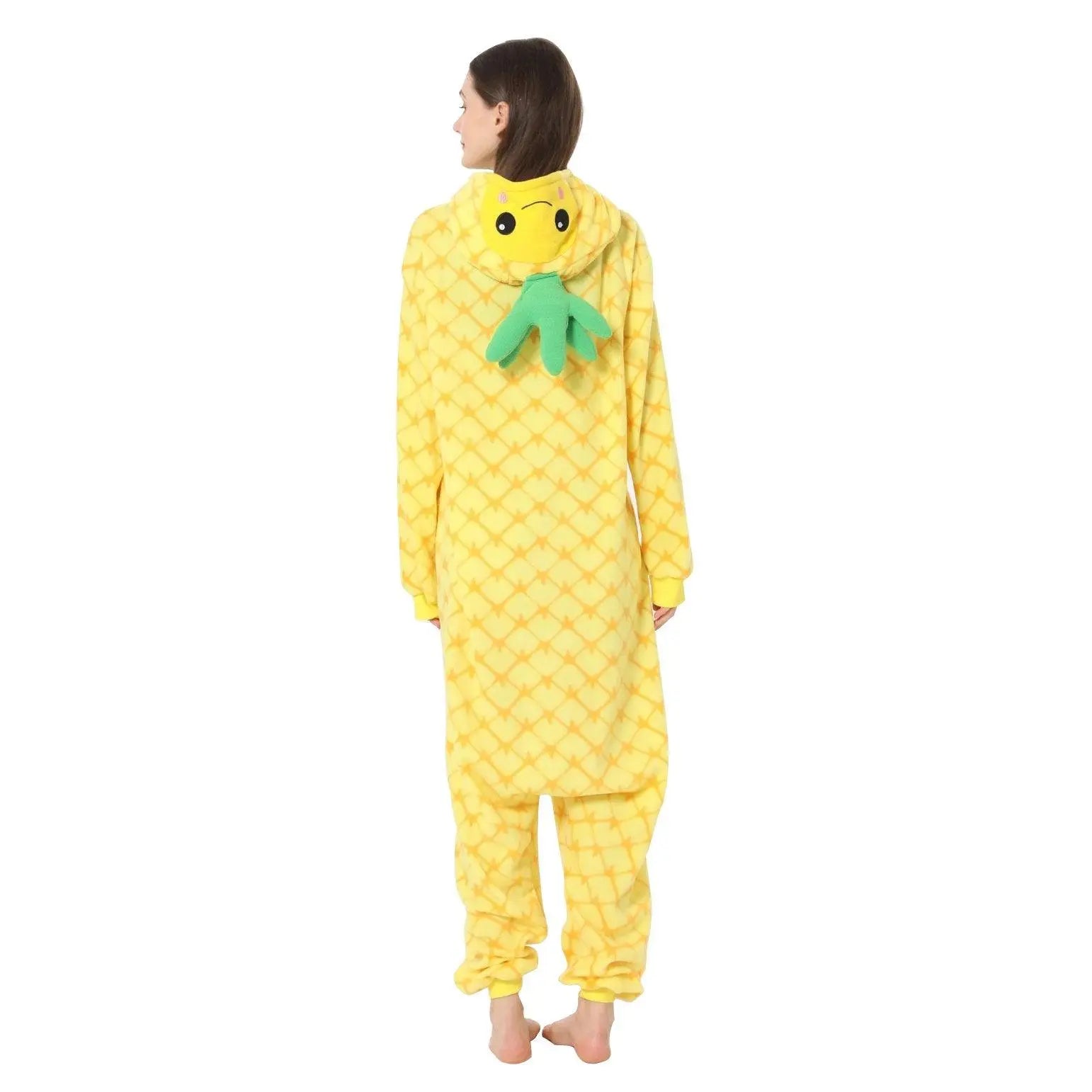 Pineapple Fruit Cartoon Kigurumi Onesies Cozy Fleece Pajamas Costume for Adults - Pajamasbuy