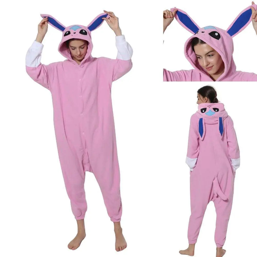 Pokemon Pink Glaceon Eevee Kigurumi Onesie Hoodie Costume Pajamas Sylveon Eevee Pajamas - Pajamasbuy