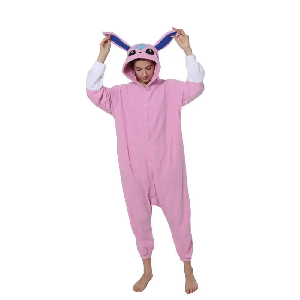 Pokemon Pink Glaceon Eevee Kigurumi Onesie Hoodie Costume Pajamas Sylveon Eevee Pajamas - Pajamasbuy