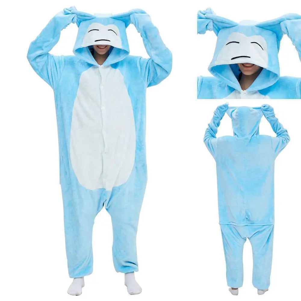 Pokemon Snorlax Kigurumi Pajamas Onesie Cartoon Anime Blue Flannel Jumpsuit Kigurumi Costumes - Pajamasbuy