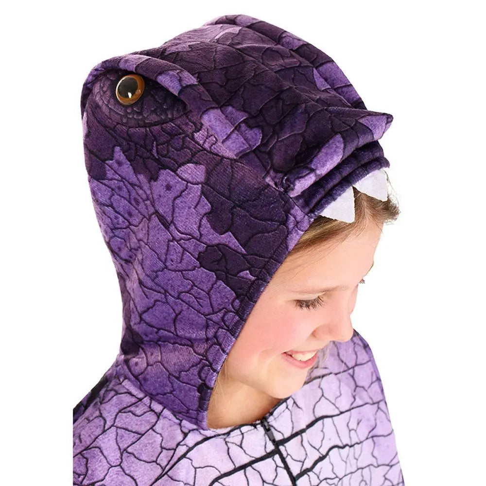 Ravenous Raptor Dinosaur Cosplay Costume Purple Hooded Jumpsuit Outfit Halloween for Kids - Pajamasbuy