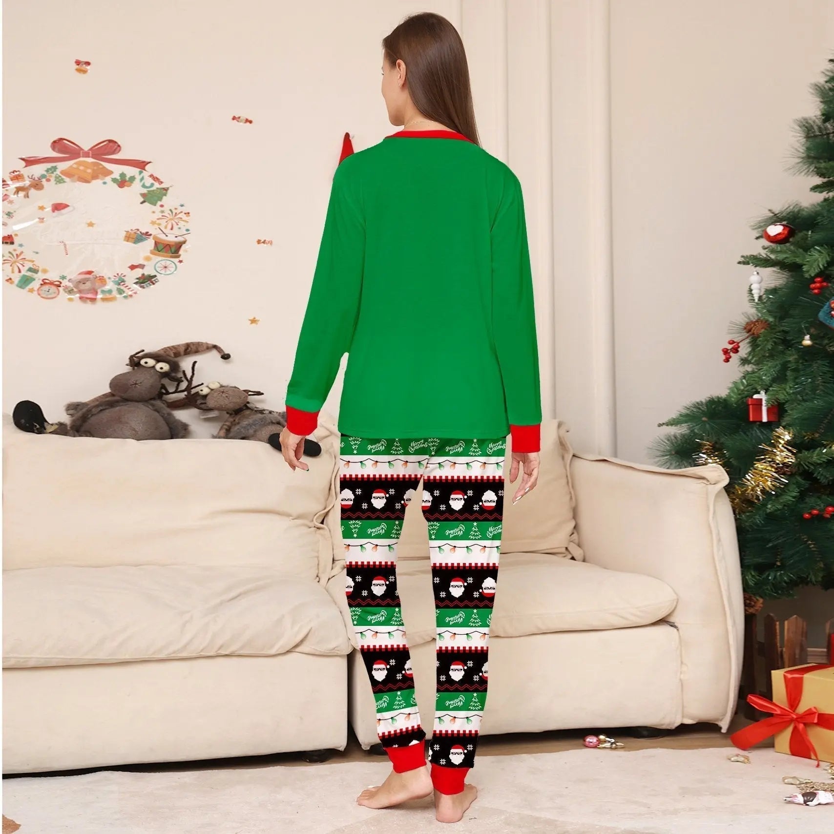 Santa Light Print Christmas Family Couples Matching Pajamas Party Sets - Pajamasbuy