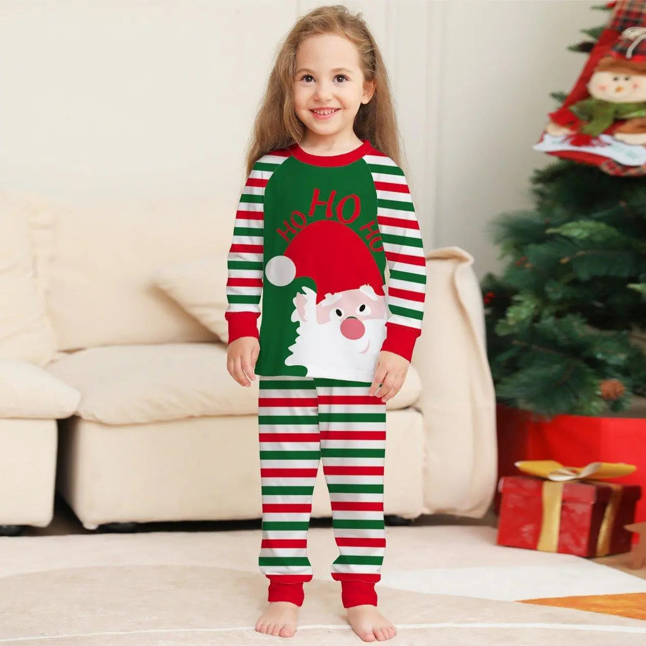 Santa Stripes Green White Christmas Family Couples Matching Pajamas Party Sets - Pajamasbuy