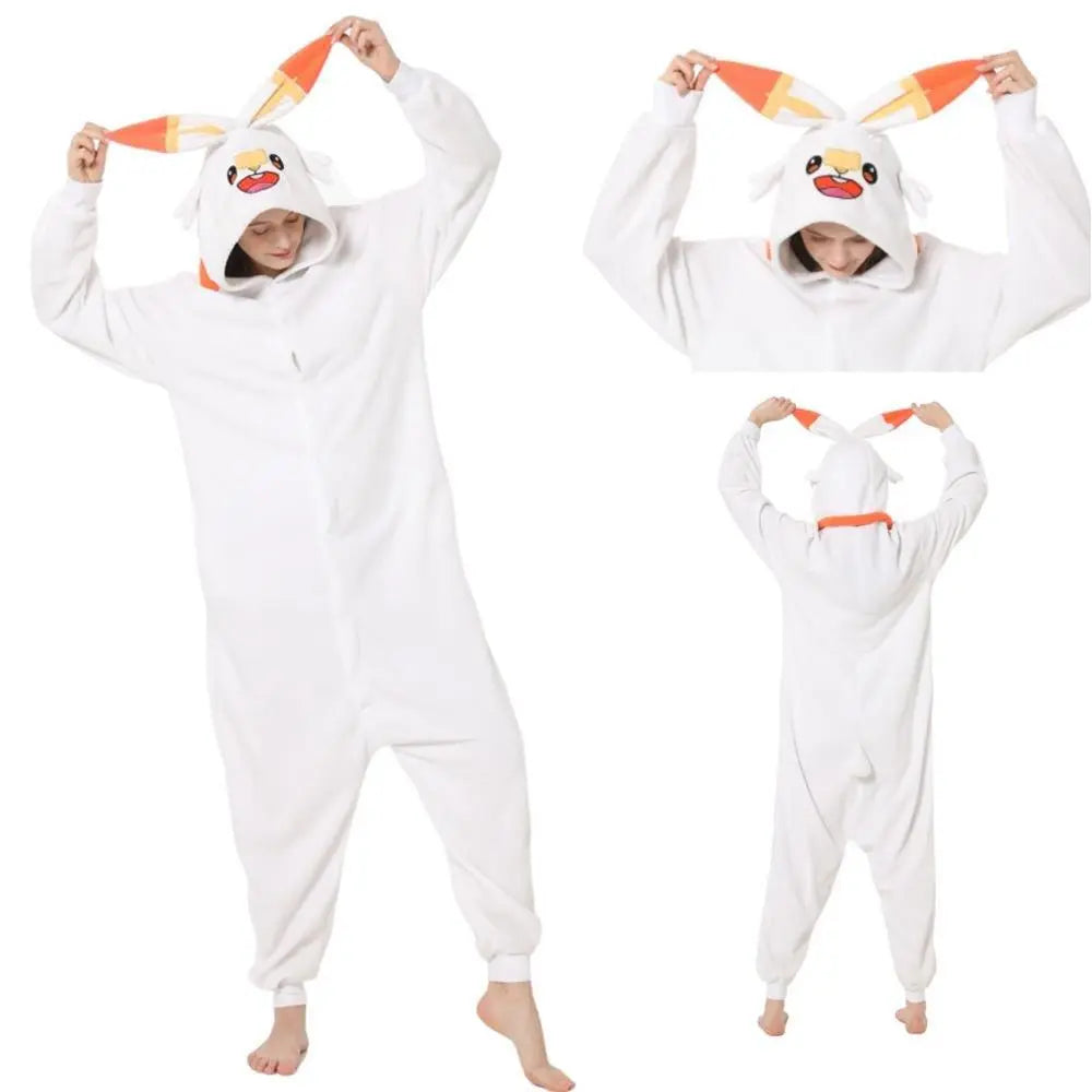 Scorbunny Kigurumi Onesies Anime Pokemon Pajamas Pyjamas Halloween Costume - Pajamasbuy