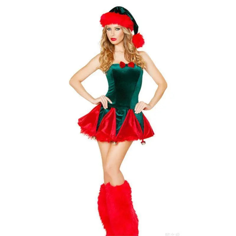 Sexy Green Christmas Tree Suit With Xmas Hat Women Costume Party Wear - Pajamasbuy