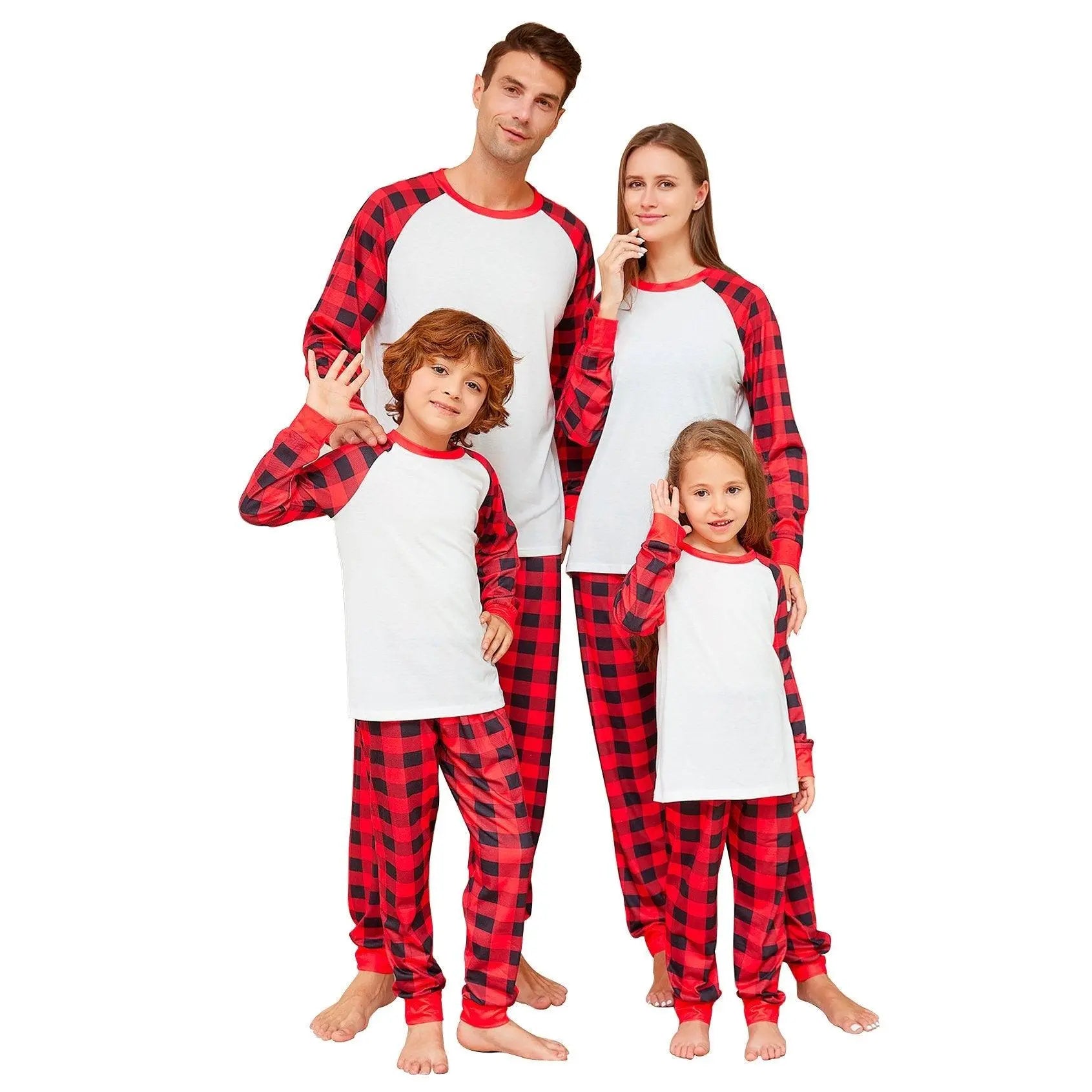 Solid Color Plaid Print Christmas Family Couples Matching Pajamas Party Sets - Pajamasbuy