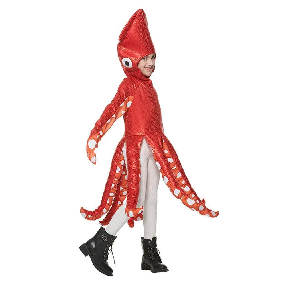 Squid Costume Red Leggings Jumpsuit Marine Life Cosplay Halloween Christmas School Party for Kids - Pajamasbuy