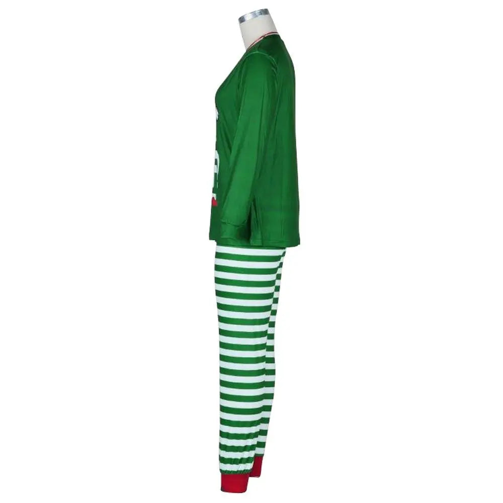 The Grinch Santa Hat Green Stripes Print Christmas Family Matching Pajamas Set - Pajamasbuy