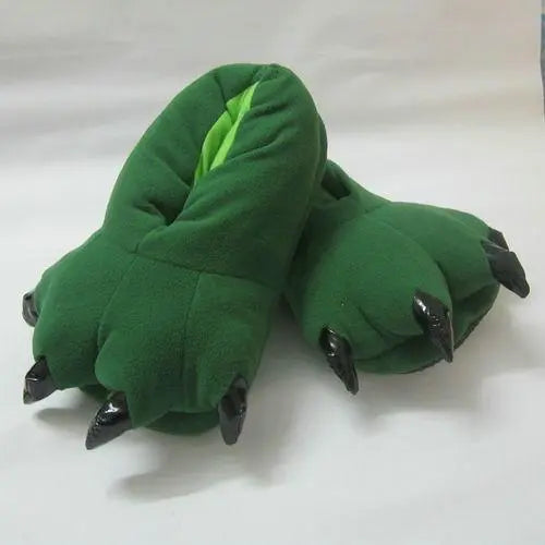 Unisex Animal Dinosaur green cosplay Kigurumi fleece slippers shoes - Pajamasbuy