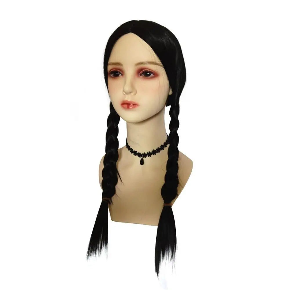 Wednesday Addams Wig The Addams Family Cosplay Black middle part braid wigs For Adult - Pajamasbuy