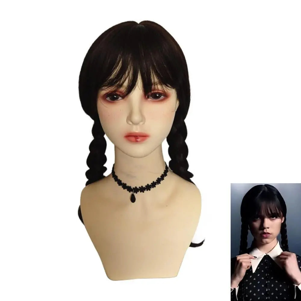 Wednesday Wig The Addams Family Cosplay Black Double Ponytail Braid Wig For Adult - Pajamasbuy