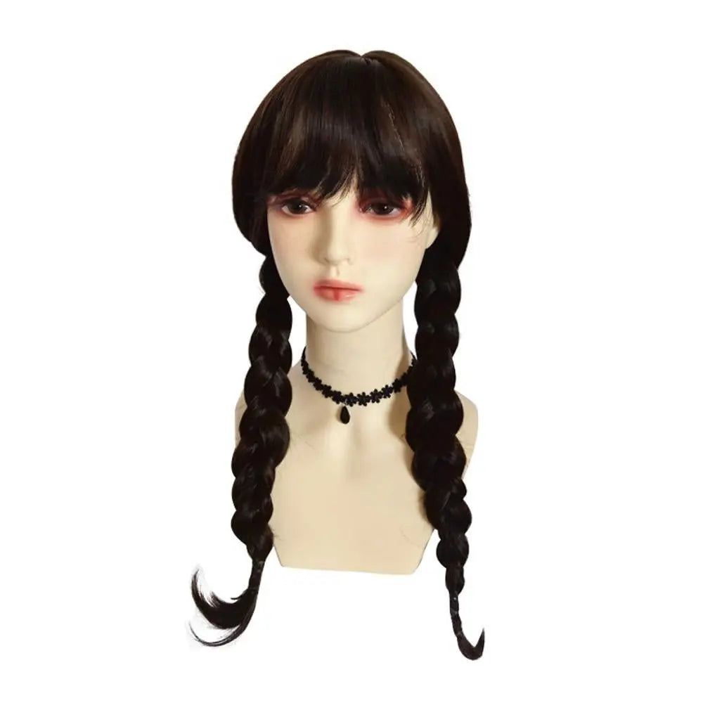 Wednesday Wig The Addams Family Cosplay Black Double Ponytail Braid Wig For Adult - Pajamasbuy