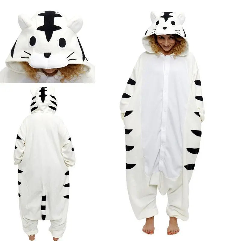 White Tiger Pajamas Kigurumi Onesies Hoodie Animal Costume - Pajamasbuy