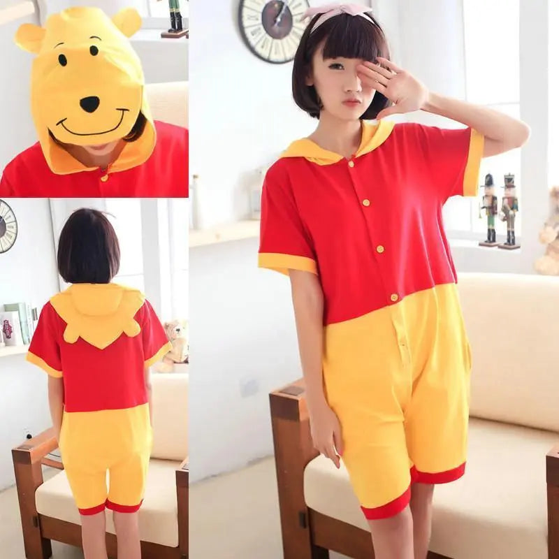 Winnie the Pooh Pajamas Onesie Hoodie Kigurumi Short Sleeve - Pajamasbuy