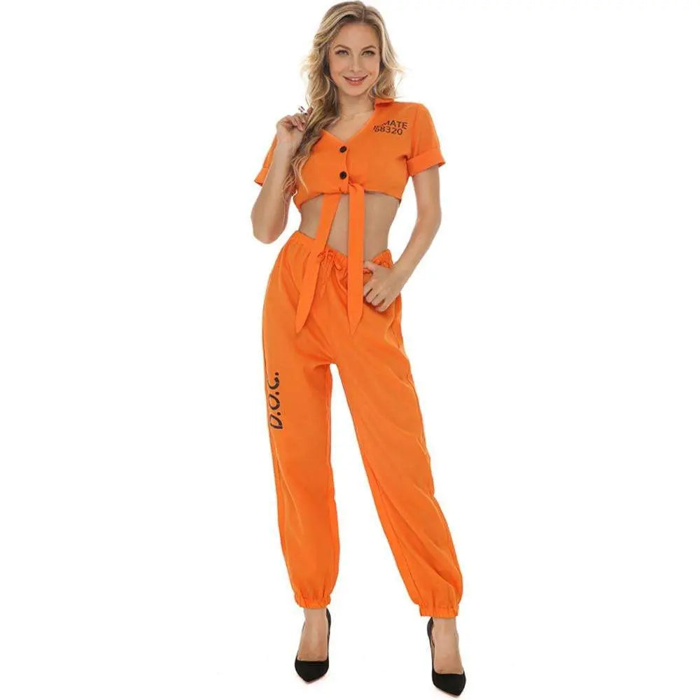 Women Prisoner Costume Halloween Cosplay Jumpsuit Female - Pajamasbuy