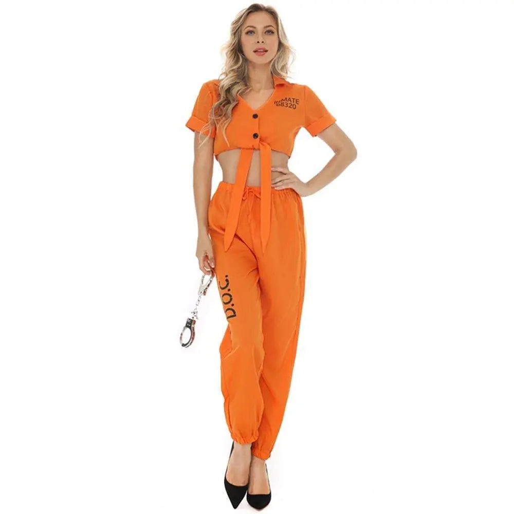 Women Prisoner Costume Halloween Cosplay Jumpsuit Female - Pajamasbuy