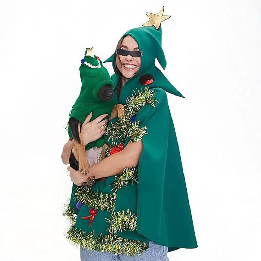 Women's Unique Green Christmas Tree Shape Costume Hoddie Cloak for Christmas|?PajmasBuy