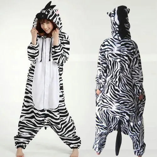 Zebra Fleece Pajamas Onesies Hoodie Animal Kigurumi Costume - Pajamasbuy