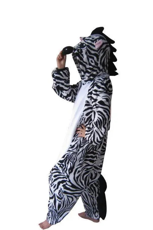 Zebra Fleece Pajamas Onesies Hoodie Animal Kigurumi Costume - Pajamasbuy