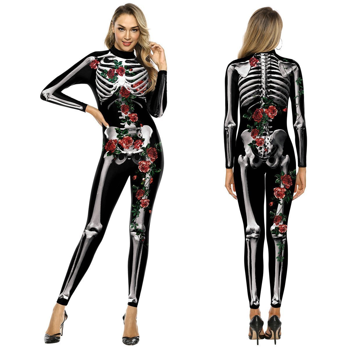 BuyAdult Skeleton Print Zentai Jumpsuit Halloween Cosplay Costume Now Cheaper With 3 - 5 Days Ship - PajamasBuy