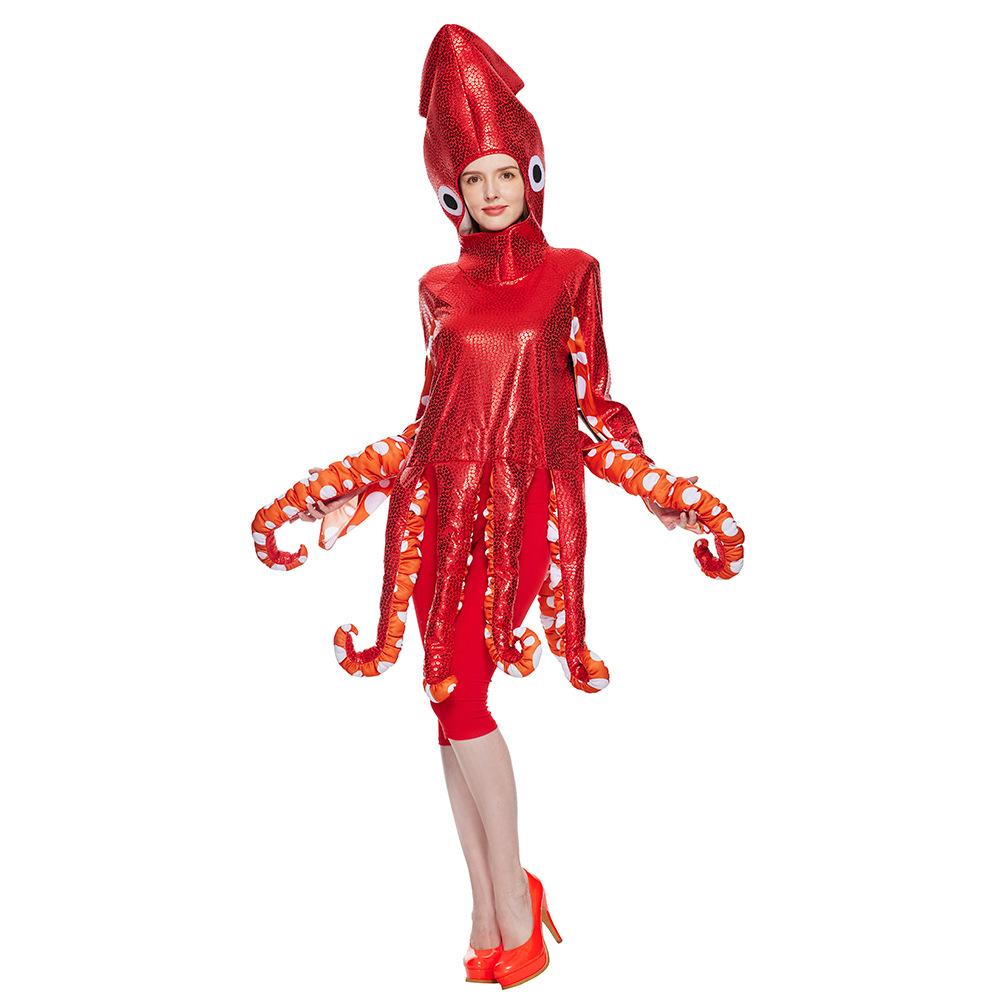 BuyAdult Spoof Squid Costume Red Leggings Jumpsuit Funny Novelty Halloween Cosplay Costume Now Cheaper With 3 - 5 Days Ship - PajamasBuy