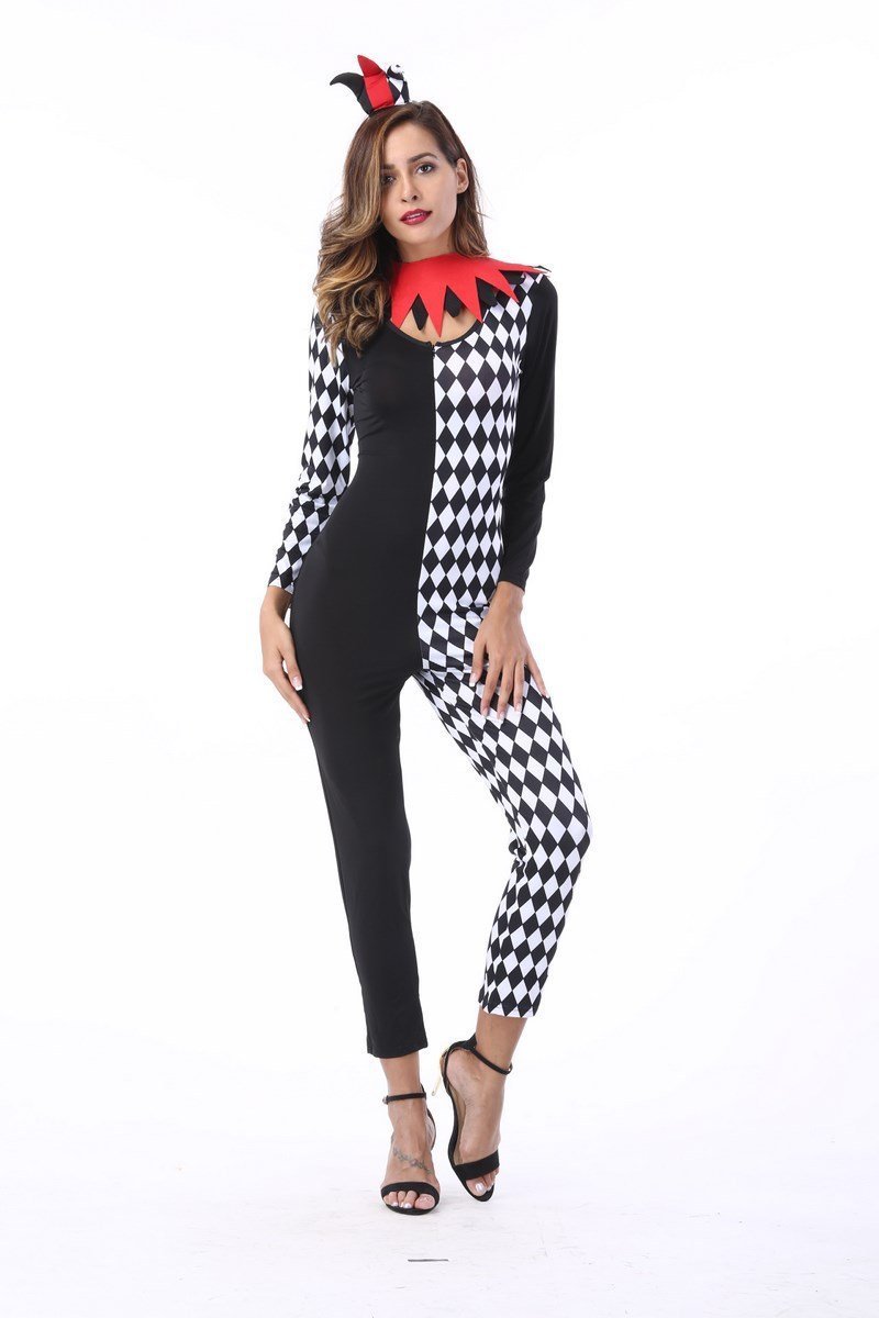 BuyAdult Women Circus Clown Halloween Costume Jumpsuit Contrast Color Now Cheaper With 3 - 5 Days Ship - PajamasBuy