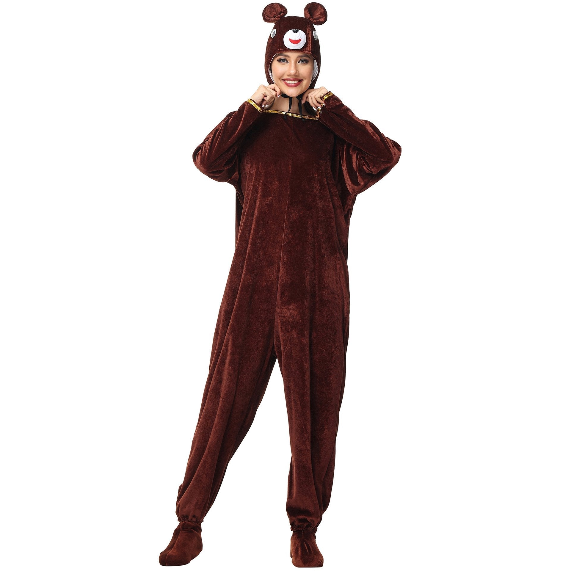 BuyAnimal kigurumi onesies Brown Bear Costume Cozy Gold Velvet Pajamas Now Cheaper With 3 - 5 Days Ship - PajamasBuy