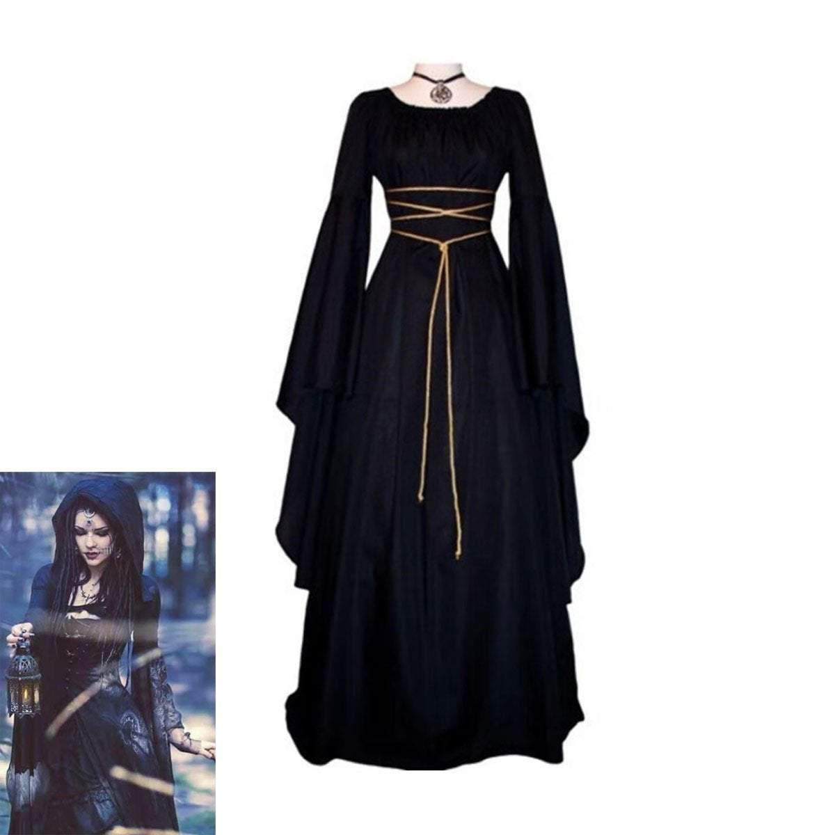 BuyAntique solid color Halloween witch long sleeve dress Now Cheaper With 3 - 5 Days Ship - PajamasBuy